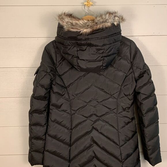Eddie Bauer down filled puffer black fur trimmed hooded parka women’s size XS - Picture 8 of 13